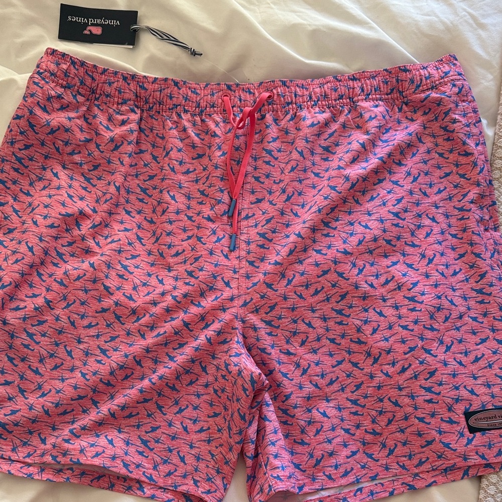 Vineyard Vines mens Coral and Navy Swim Trunks